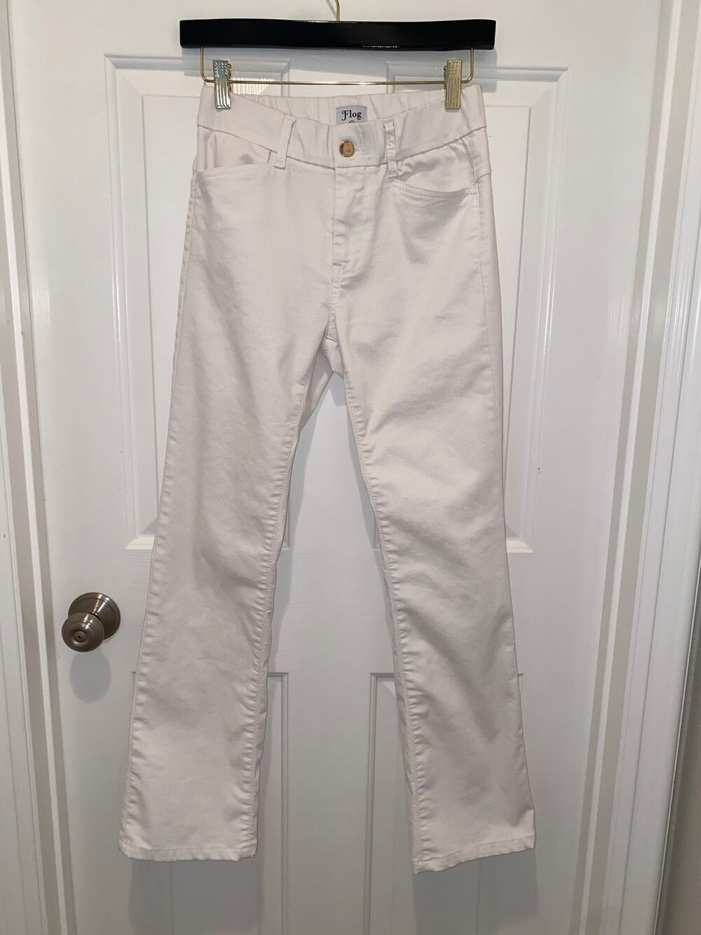 Bevy Flog Israel Pants White Tonal Grid Pattern Straight Leg Size 24